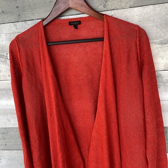 Talbots 100% Linen Waterfall Cardigan Size Small Orange - Picture 5 of 10